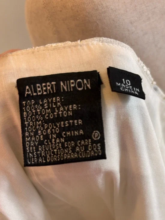 Vintage Albert Nipon Silk & Cotton Embroidered Lace Black and White Piano Key - Picture 5 of 8